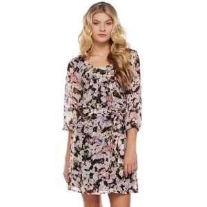 Floral Pink Dress with Fabric Belt Tie Lined Size Small